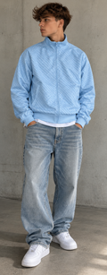 Hellblaue Vintage Trainingsjacke – Zip-Up mit Muster