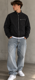 Schwarze Vintage Bikerjacke – Y2K Retro Streetwear